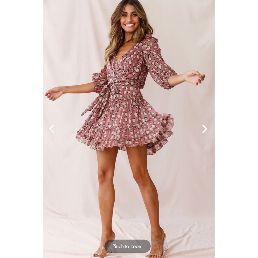 SELFIE LESLIE CHERISH BOW SHOULDER RUFFLE DETAIL DRESS ROSE - Picture 3 of 13